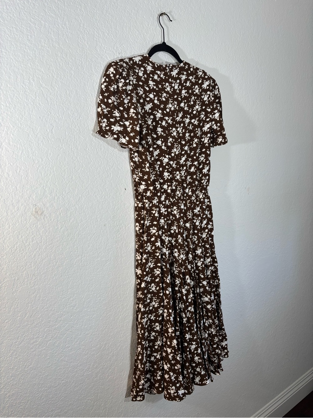 Michael Kors Brown White Floral Short Sleeve Midi Dress Women’s Size 2 - Picture 9 of 15